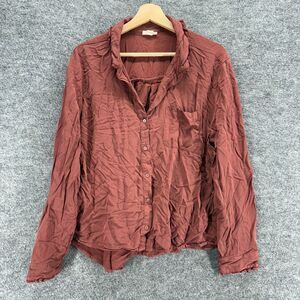 A New Approach Shirt Women 2XL Brown Button Up Collared Long Sleeve Rayon Casual